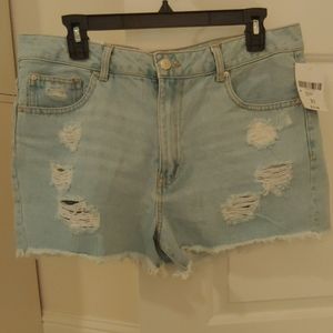 Light Denim Ripped Shorts